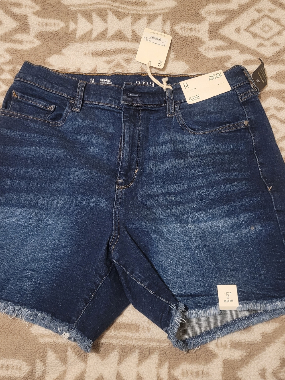 a.n.a Dark Blue Frayed Hem Denim Shorts